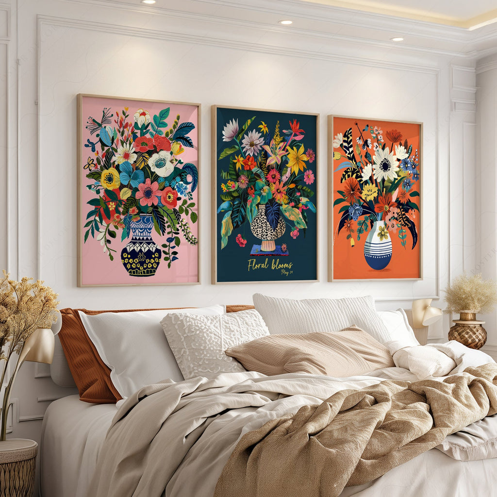 Ensemble de 3 affiches Fleurs en Éclosion – Décor mural botanique vibrant