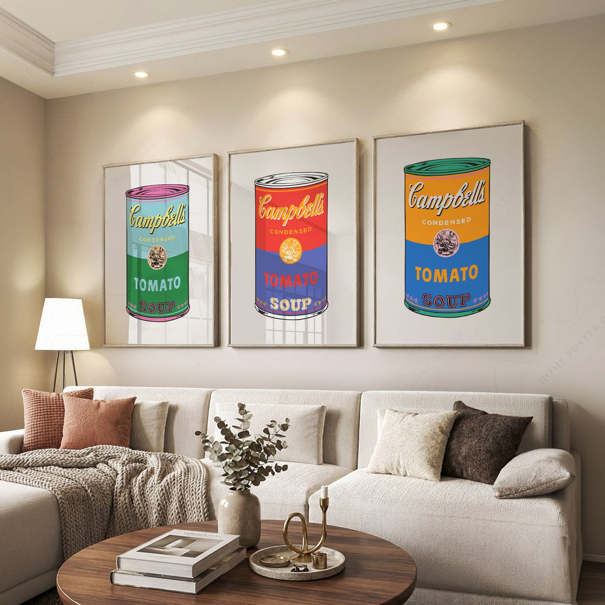 Ensemble d'impressions Boîtes de soupe Campbell d'Andy Warhol – Décor mural pop art pour la cuisine