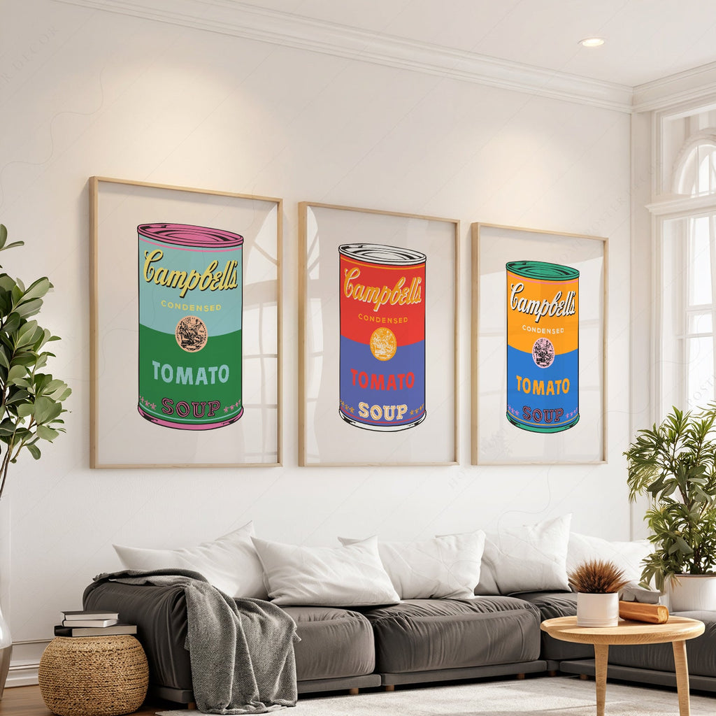 Ensemble d'impressions Boîtes de soupe Campbell d'Andy Warhol – Décor mural pop art pour la cuisine