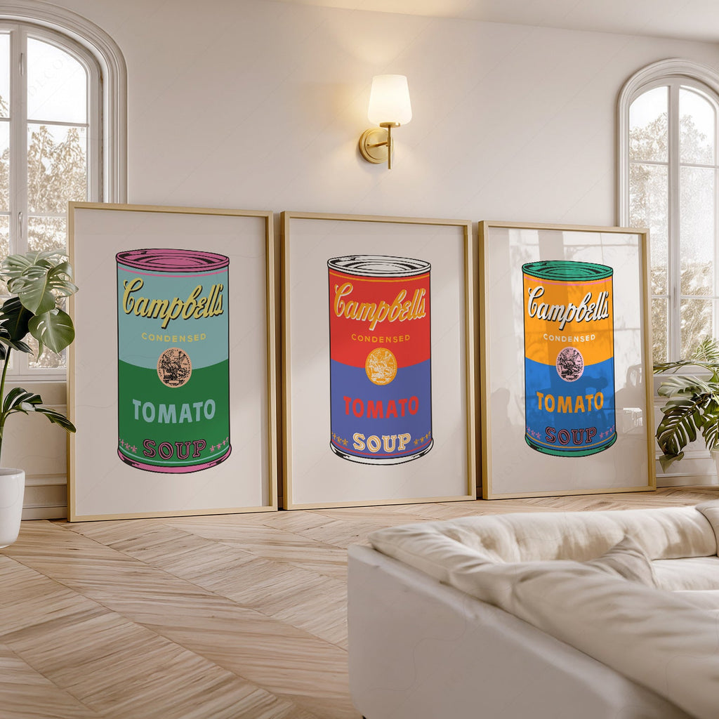Ensemble d'impressions Boîtes de soupe Campbell d'Andy Warhol – Décor mural pop art pour la cuisine