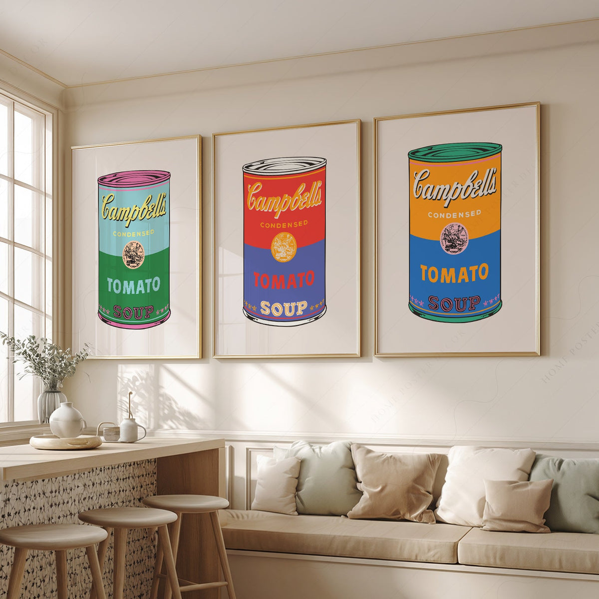 Ensemble d'impressions Boîtes de soupe Campbell d'Andy Warhol – Décor mural pop art pour la cuisine