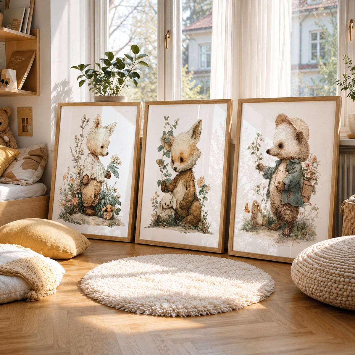 Woodland Nursery Art Set – Whimsical Forest Animals Storybook Prints