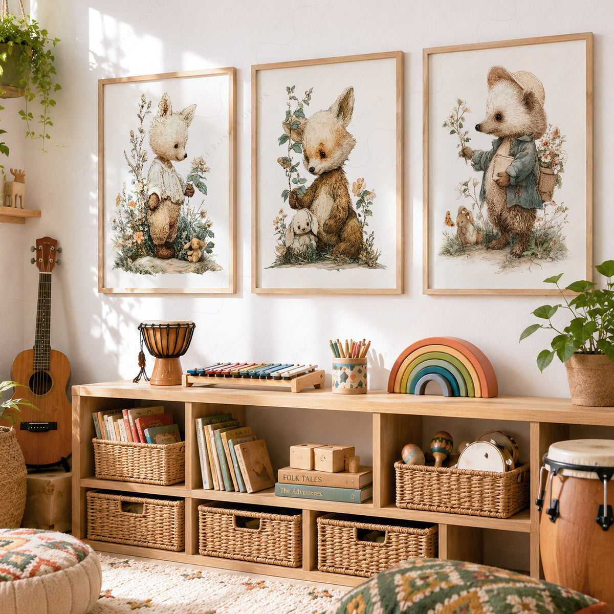 Woodland Nursery Art Set – Whimsical Forest Animals Storybook Prints
