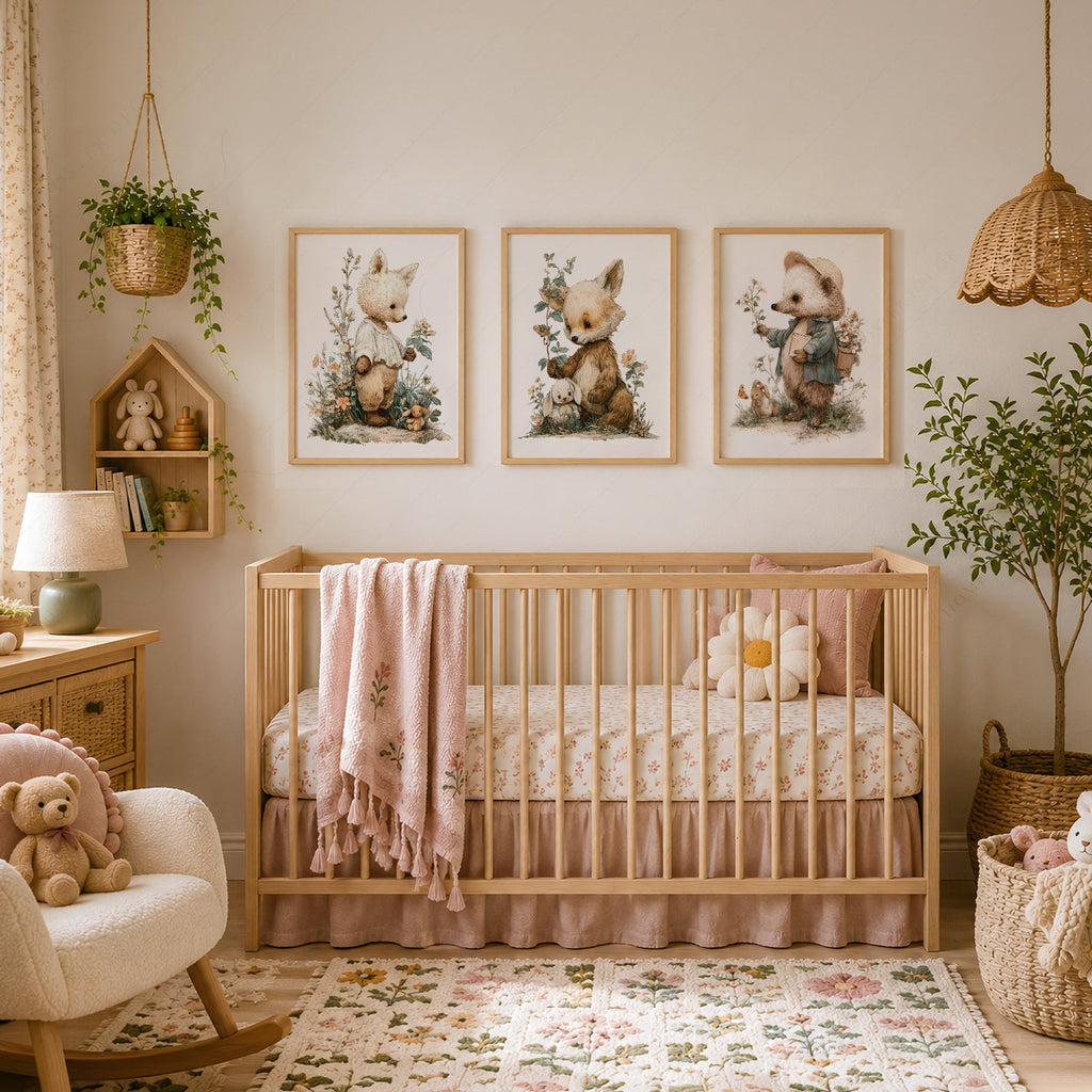 Woodland Nursery Art Set – Whimsical Forest Animals Storybook Prints