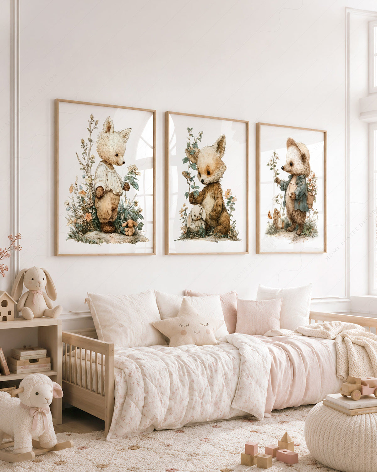 Woodland Nursery Art Set – Whimsical Forest Animals Storybook Prints