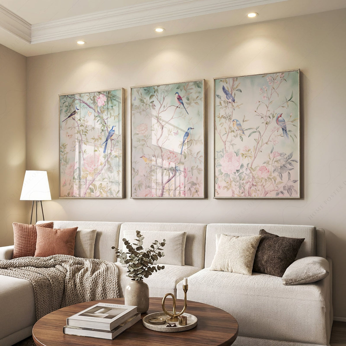 Chinoiserie Bird and Flower Art Prints Set of 3 – Elegant Wall Decor