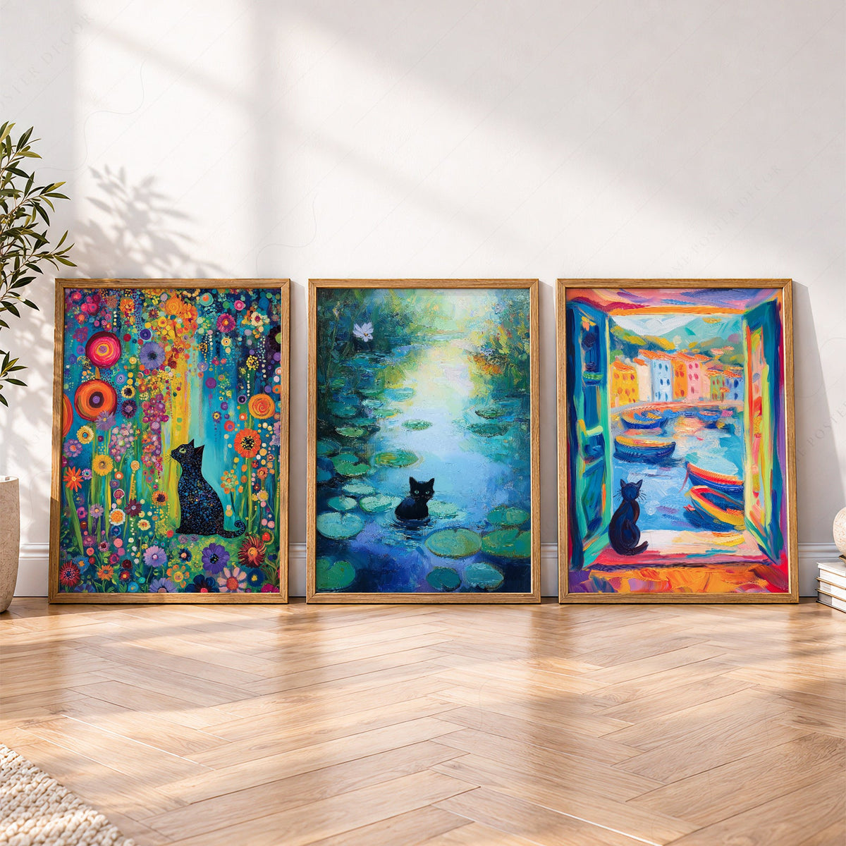 Black Cat Art Print Set of 3 – Famous Paintings Inspired Wall Art Posters