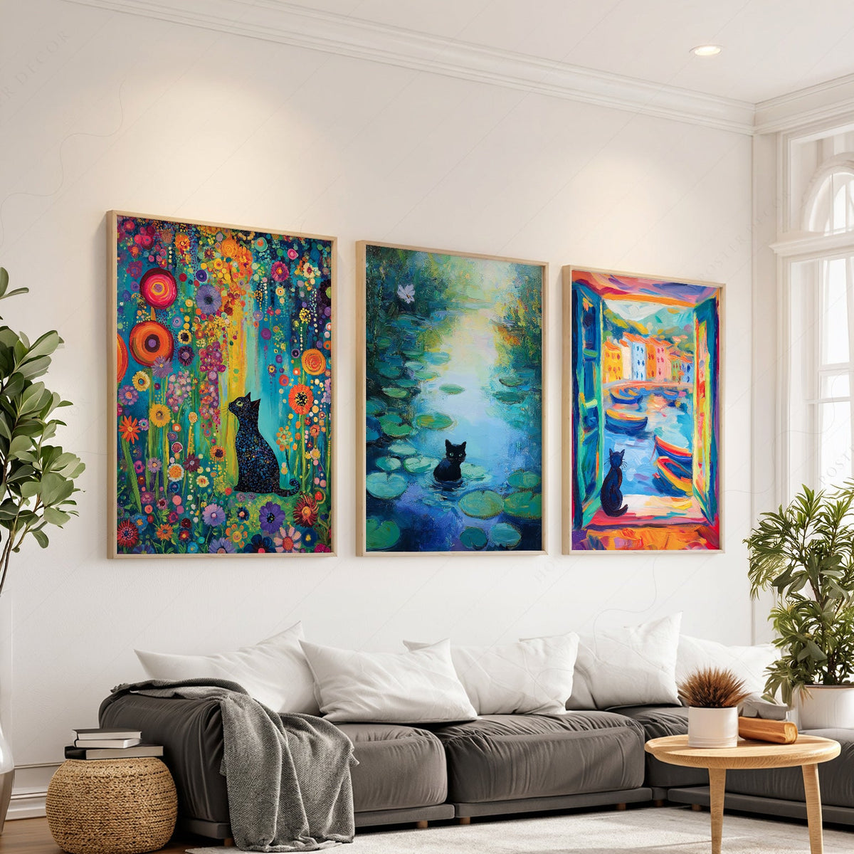 Black Cat Art Print Set of 3 – Famous Paintings Inspired Wall Art Posters