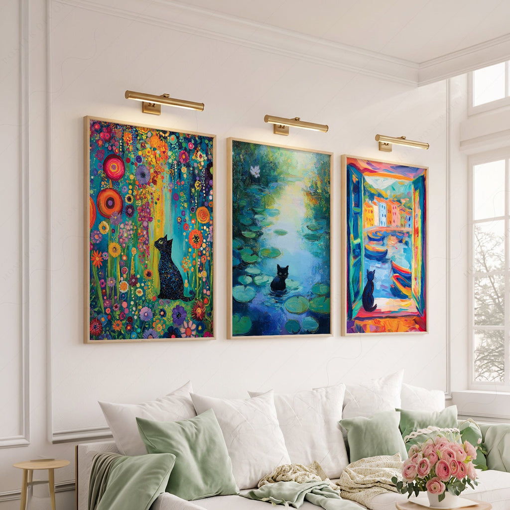 Black Cat Art Print Set of 3 – Famous Paintings Inspired Wall Art Posters
