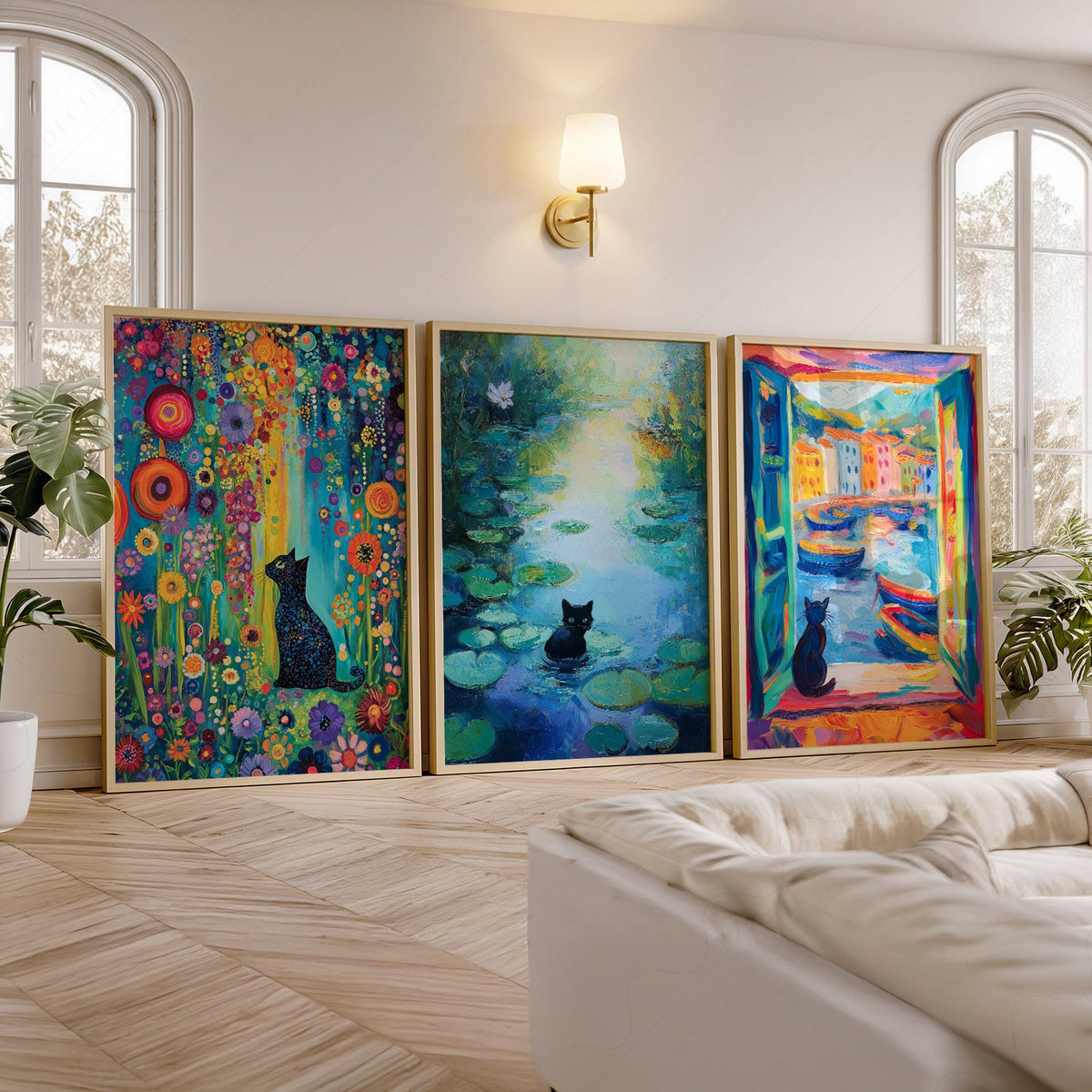 Black Cat Art Print Set of 3 – Famous Paintings Inspired Wall Art Posters