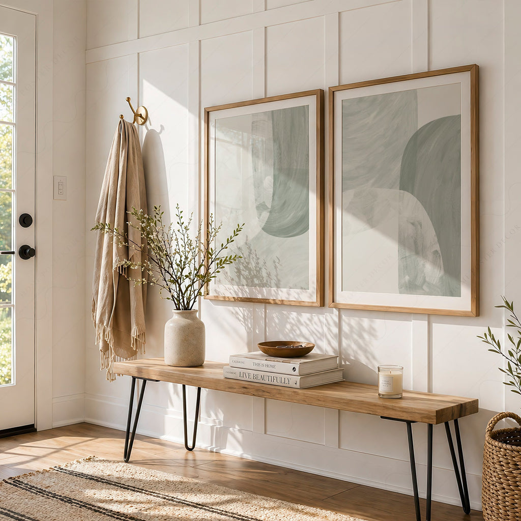 Mid-Century Modern Abstract Print Set of 2 – Sage Green Wall Art Posters