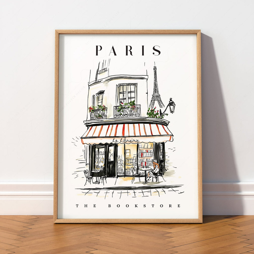 Paris Bookstore Art Print – French Bookshop Illustration Poster
