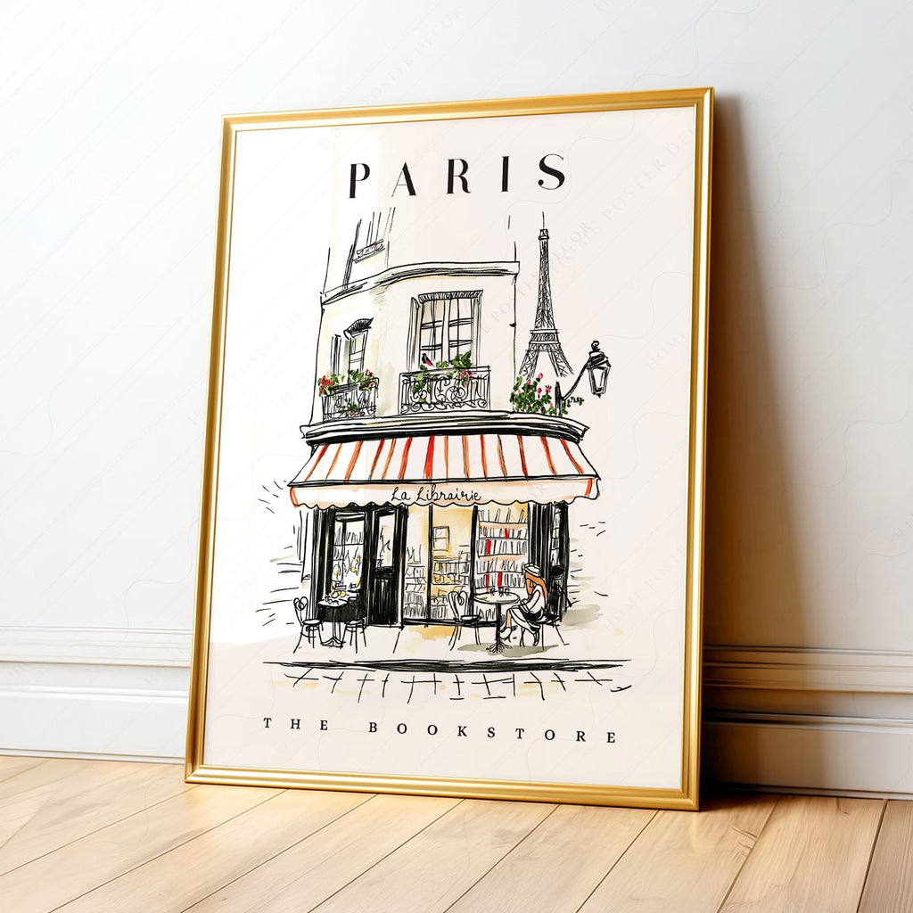 Paris Bookstore Art Print – French Bookshop Illustration Poster
