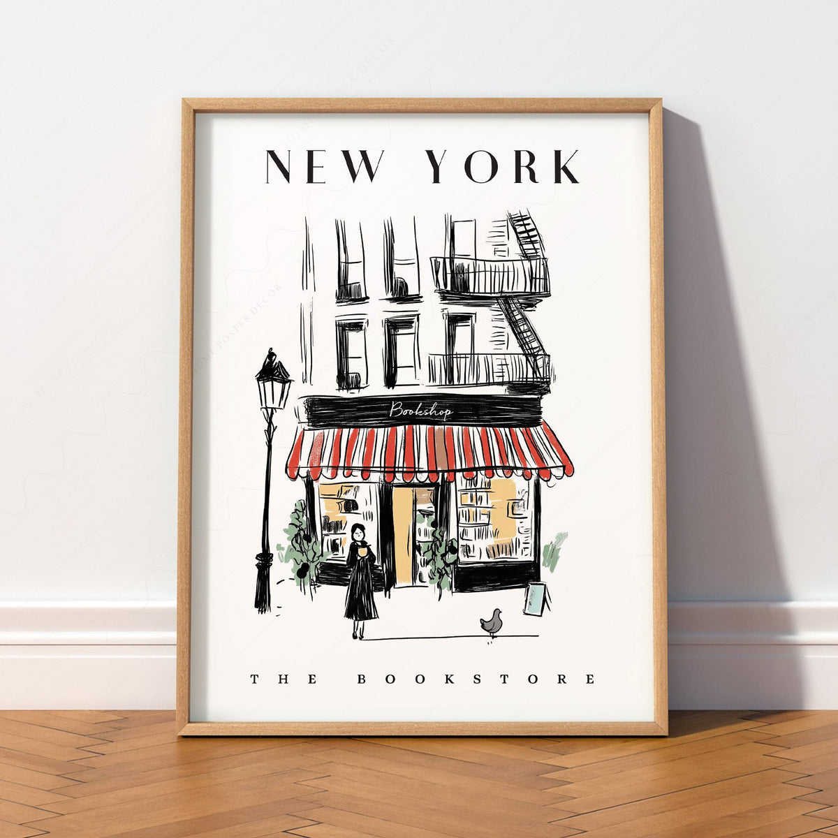 New York Bookstore Art Print – Charming City Illustration Wall Decor