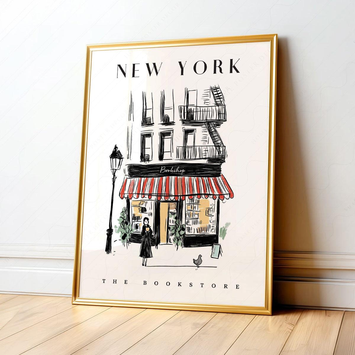 New York Bookstore Art Print – Charming City Illustration Wall Decor