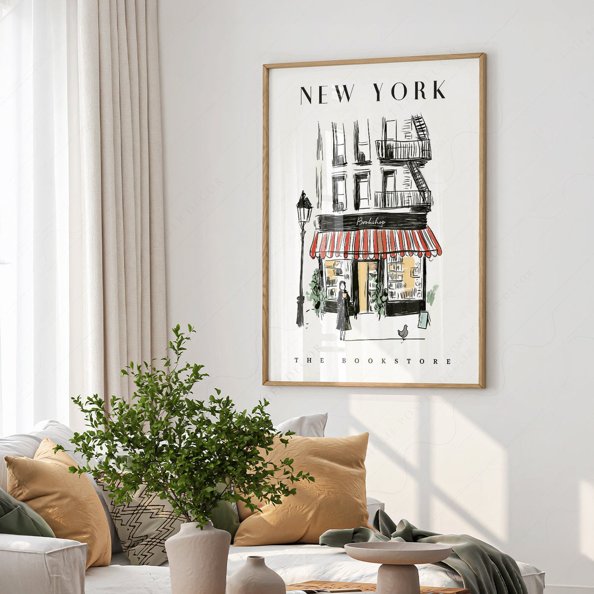 New York Bookstore Art Print – Charming City Illustration Wall Decor