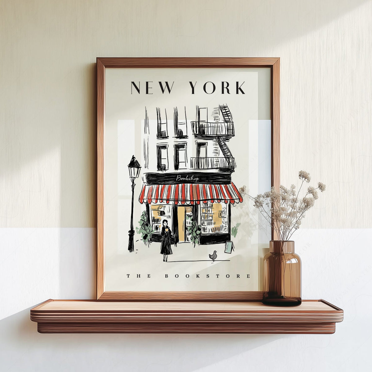 New York Bookstore Art Print – Charming City Illustration Wall Decor