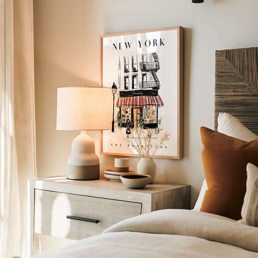 New York Bookstore Art Print – Charming City Illustration Wall Decor