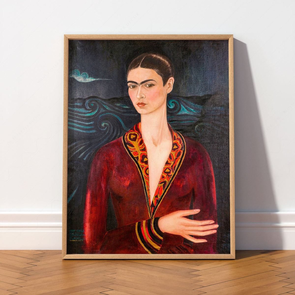 Frida Kahlo Self-Portrait in Velvet Dress Art Print – Mexican Art Poster
