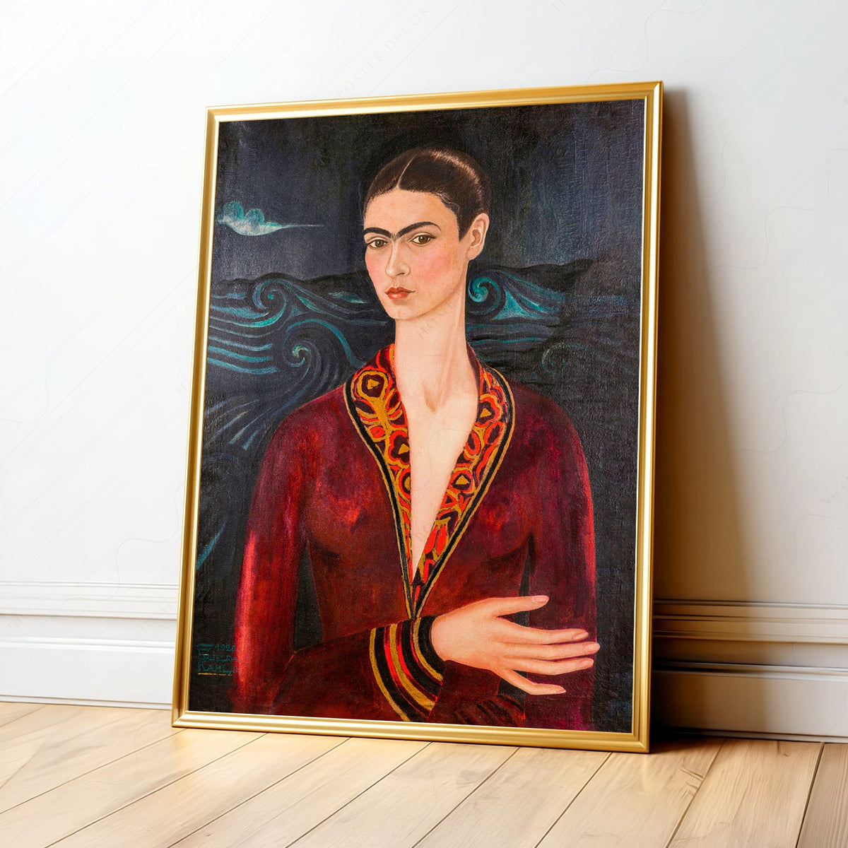 Frida Kahlo Self-Portrait in Velvet Dress Art Print – Mexican Art Poster