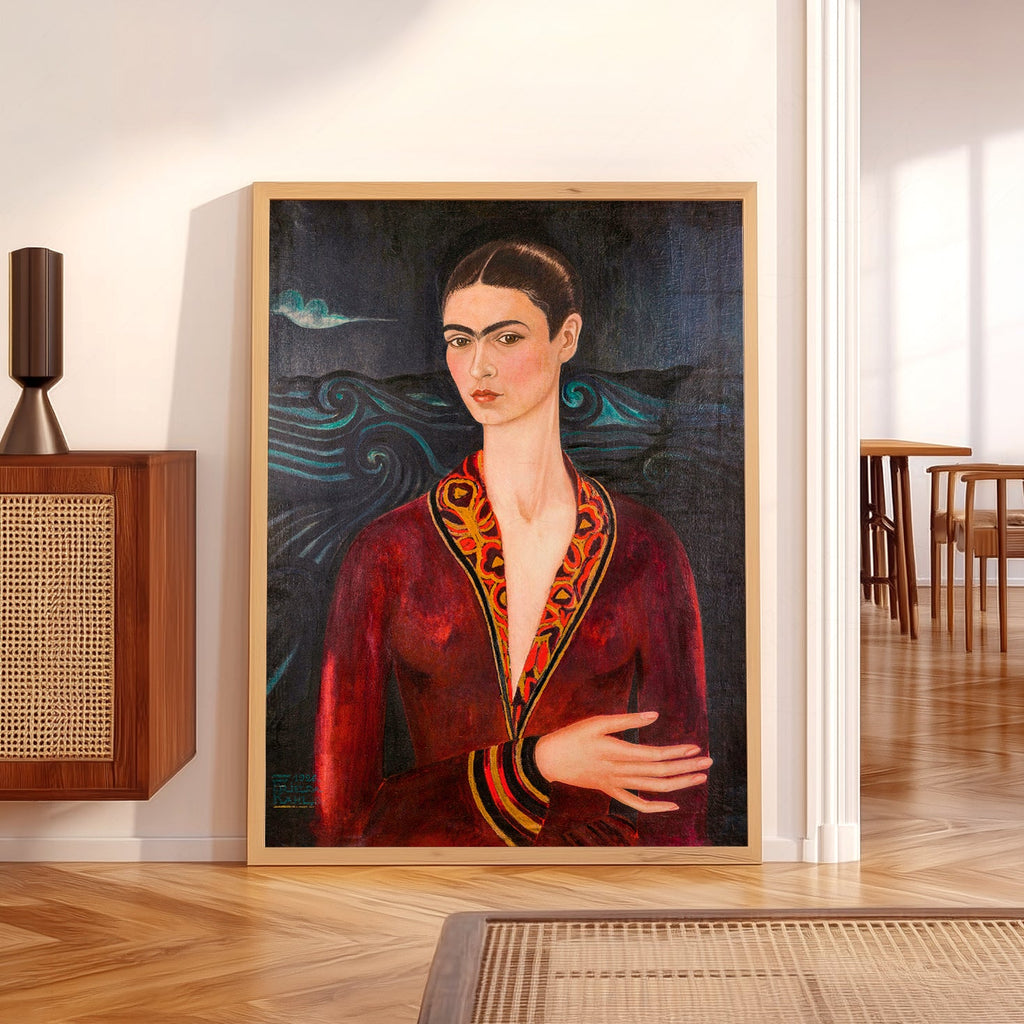 Frida Kahlo Self-Portrait in Velvet Dress Art Print – Mexican Art Poster