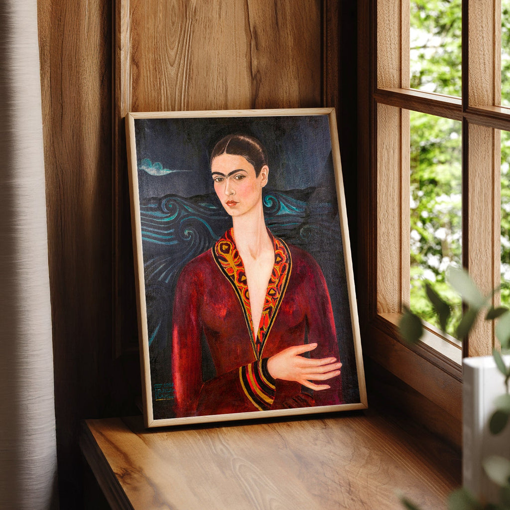 Frida Kahlo Self-Portrait in Velvet Dress Art Print – Mexican Art Poster