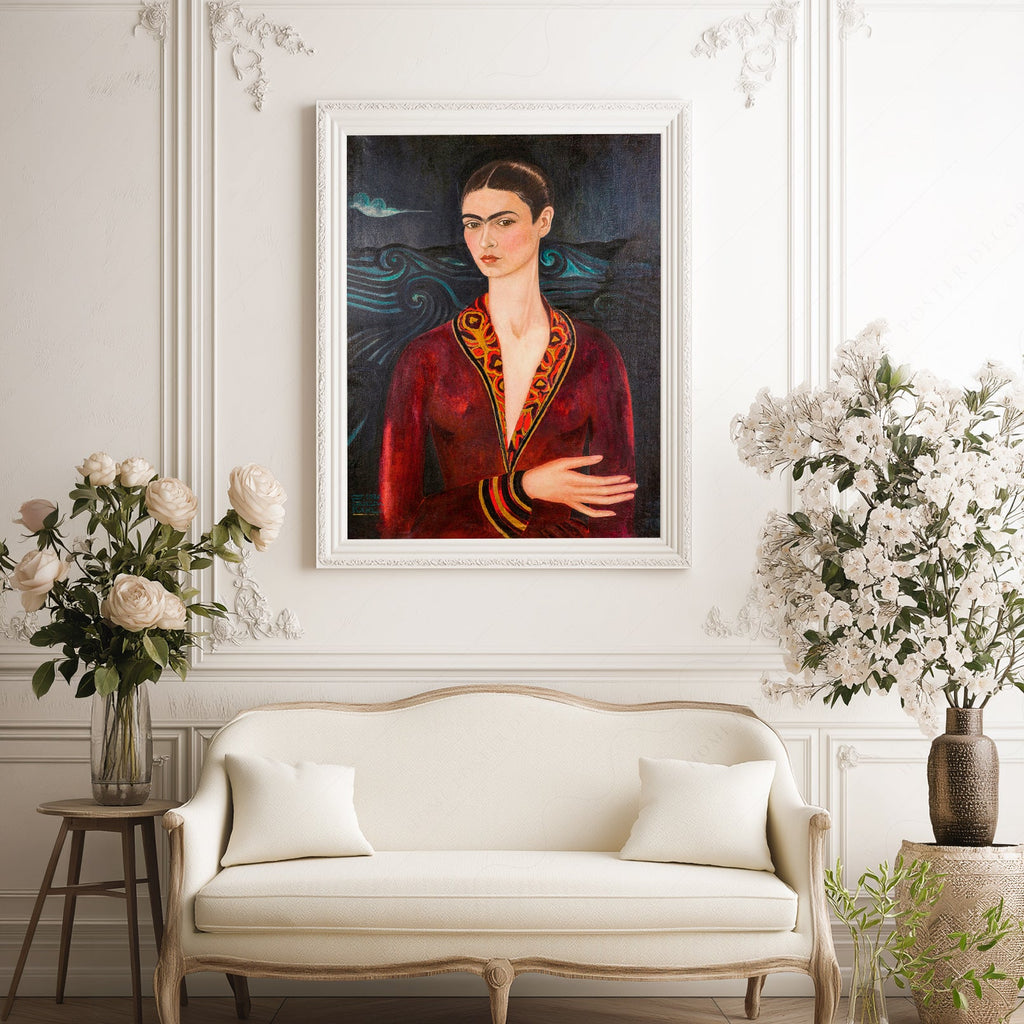 Frida Kahlo Self-Portrait in Velvet Dress Art Print – Mexican Art Poster