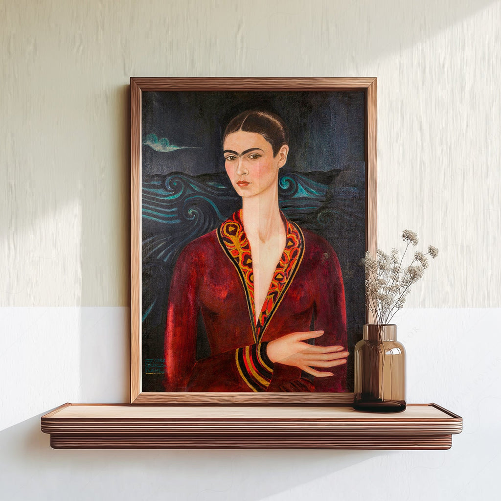 Frida Kahlo Self-Portrait in Velvet Dress Art Print – Mexican Art Poster