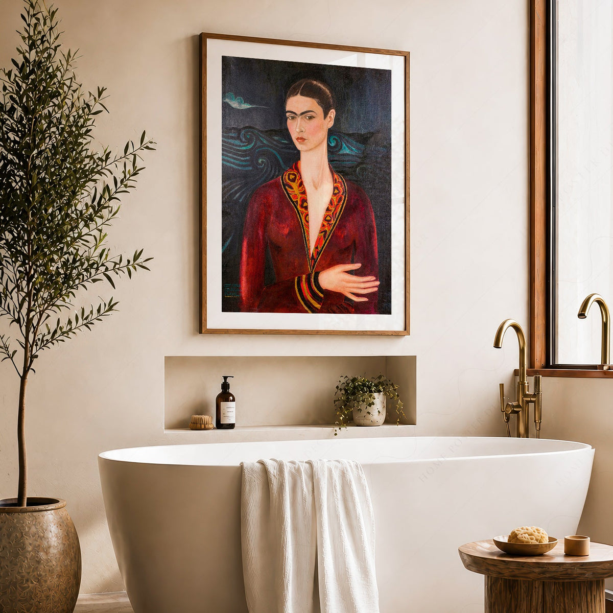 Frida Kahlo Self-Portrait in Velvet Dress Art Print – Mexican Art Poster