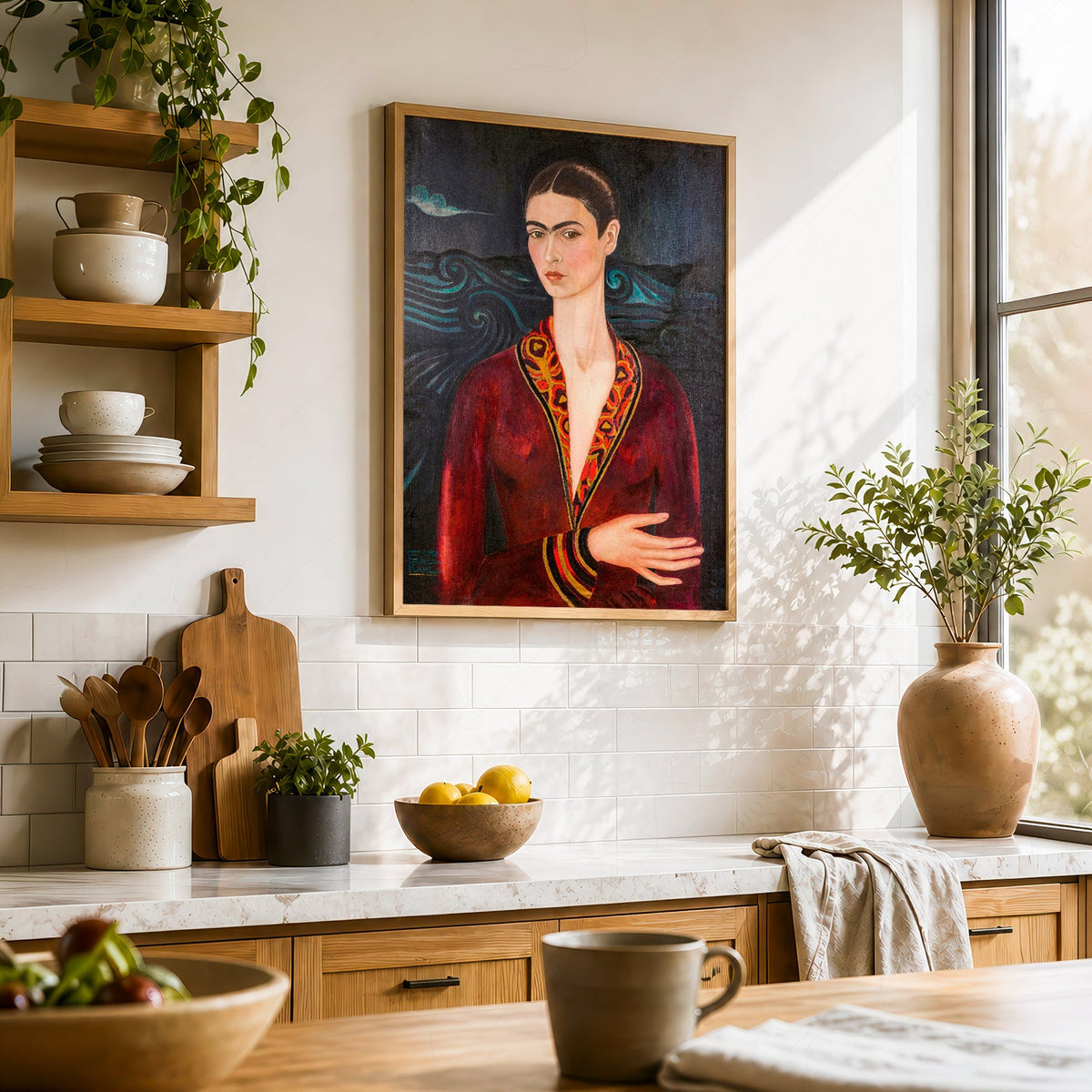 Frida Kahlo Self-Portrait in Velvet Dress Art Print – Mexican Art Poster