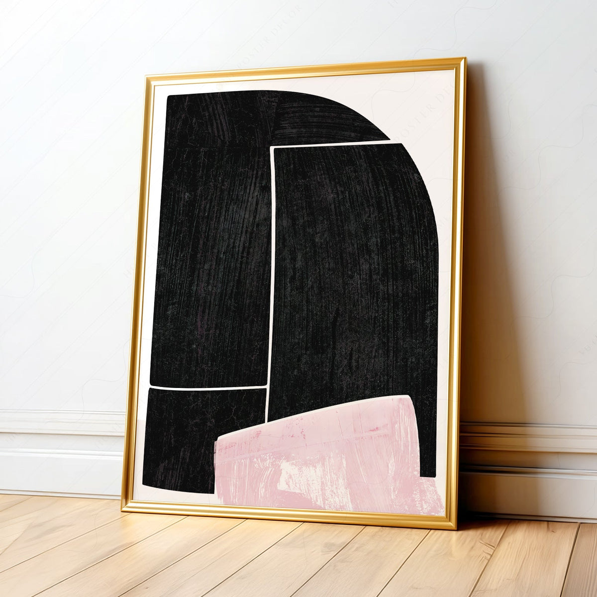 Mid-Century Modern Abstract Art Print – Black and Pink Minimalist Wall Decor