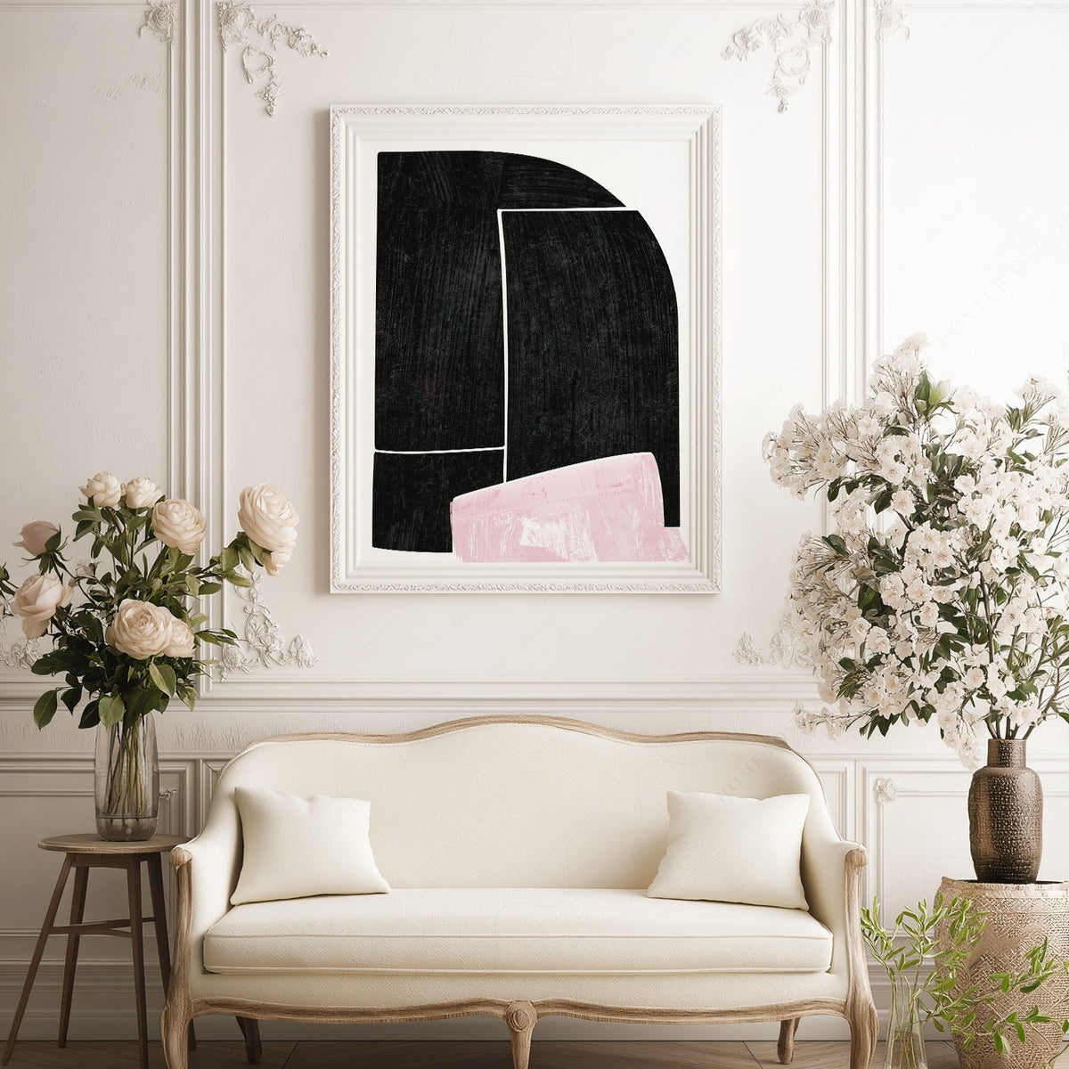 Mid-Century Modern Abstract Art Print – Black and Pink Minimalist Wall Decor