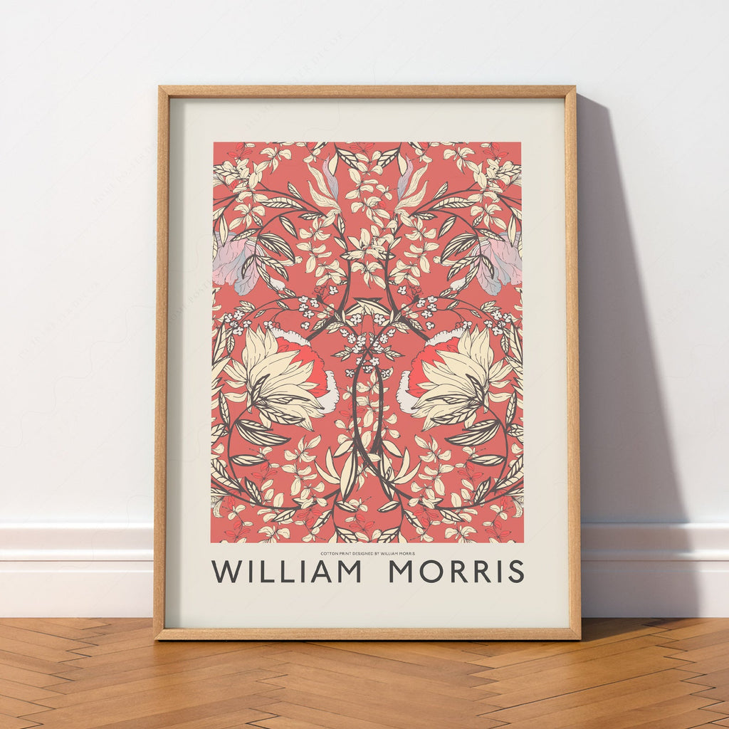 William Morris Red Floral Cotton Print – Arts & Crafts Wall Art Poster