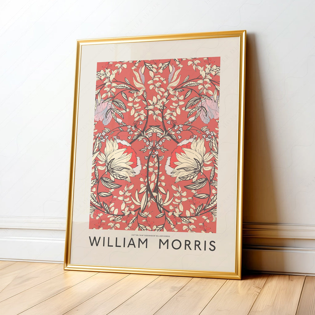 William Morris Red Floral Cotton Print – Arts & Crafts Wall Art Poster