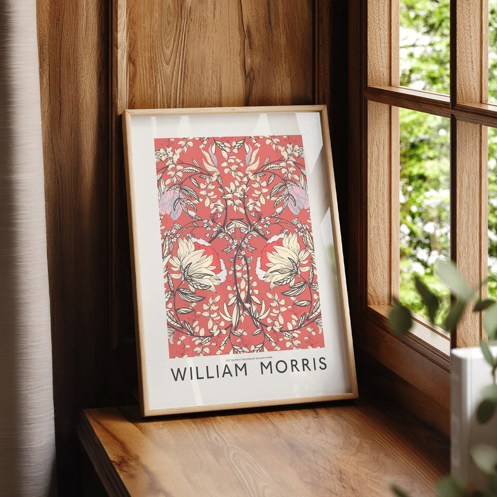 William Morris Red Floral Cotton Print – Arts & Crafts Wall Art Poster