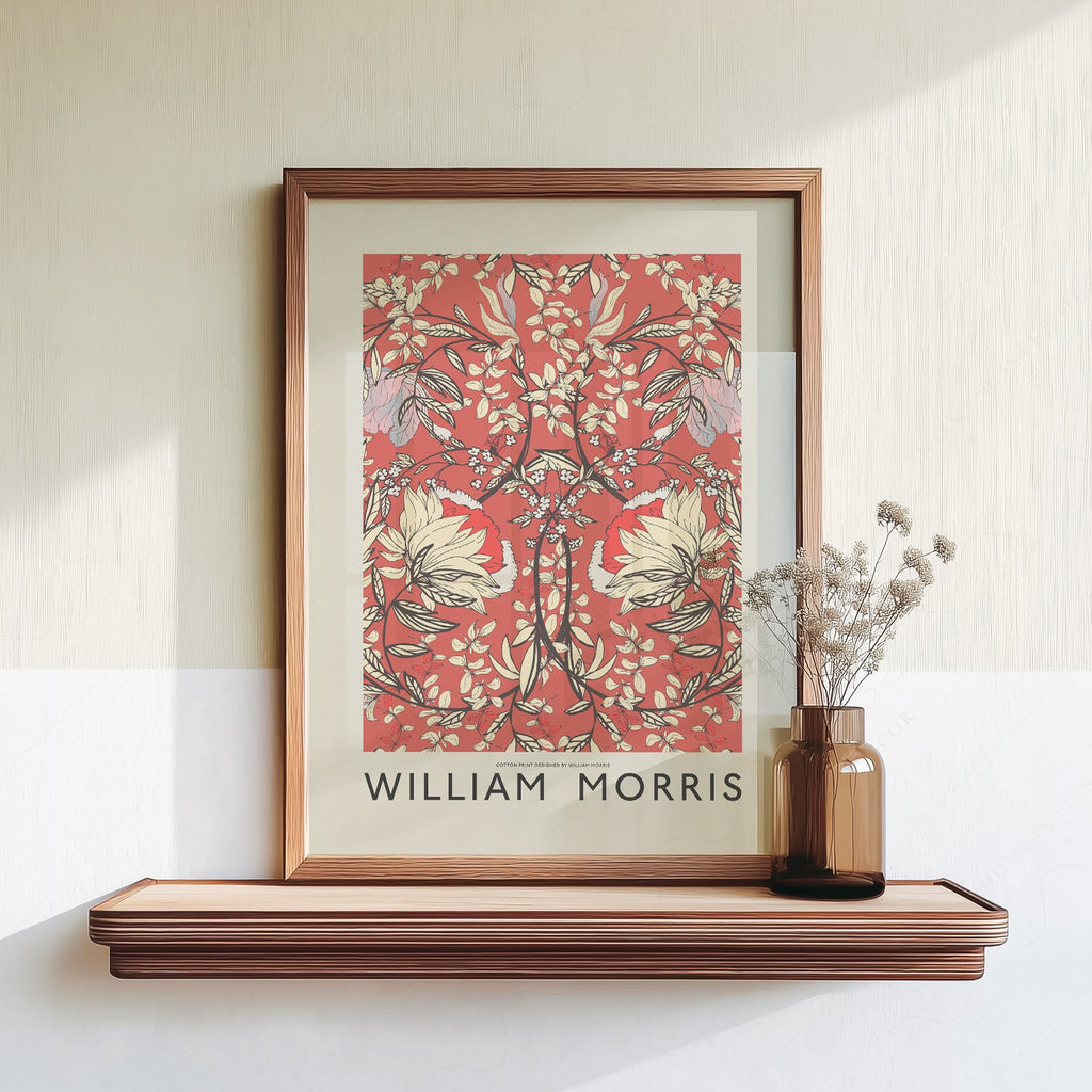 William Morris Red Floral Cotton Print – Arts & Crafts Wall Art Poster