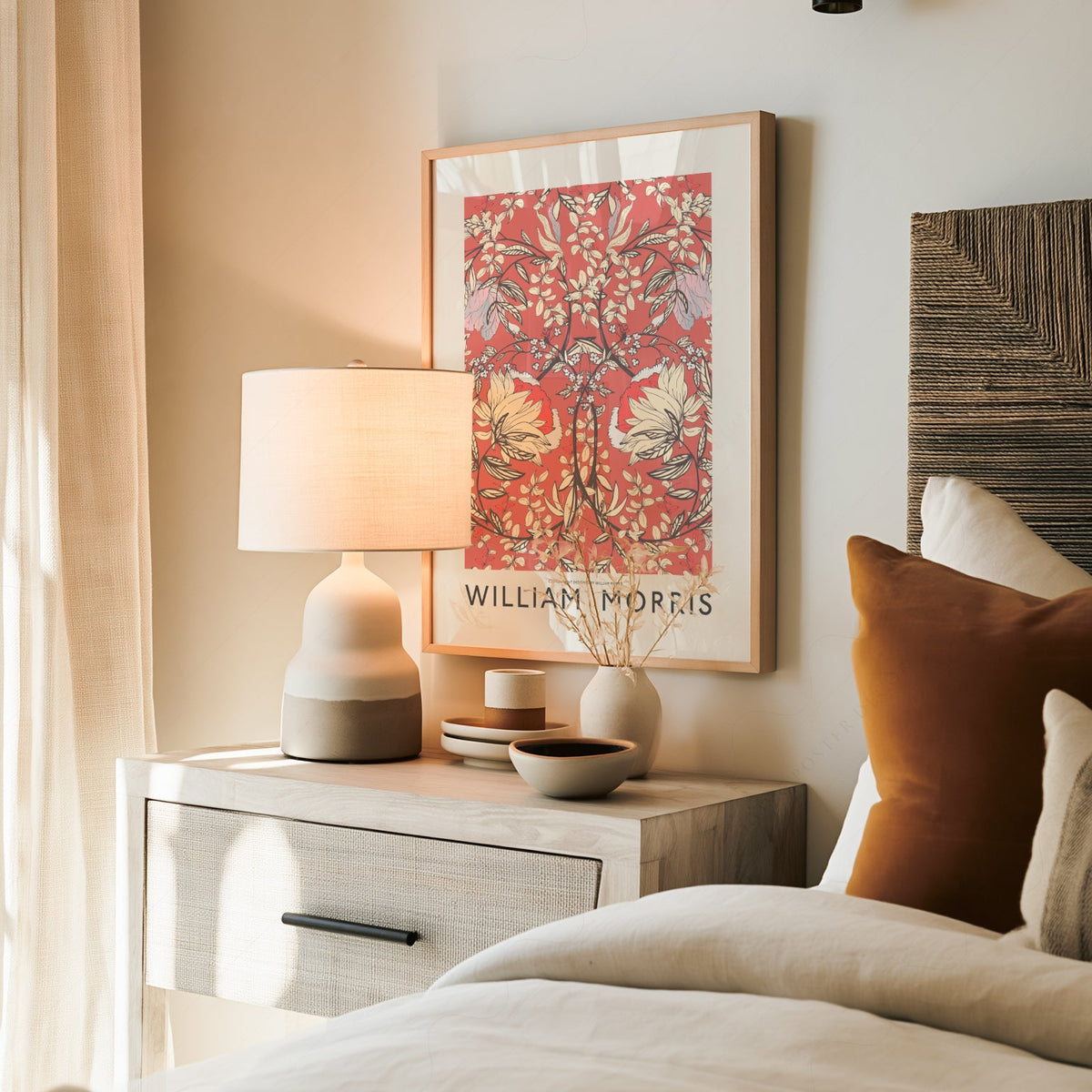 William Morris Red Floral Cotton Print – Arts & Crafts Wall Art Poster