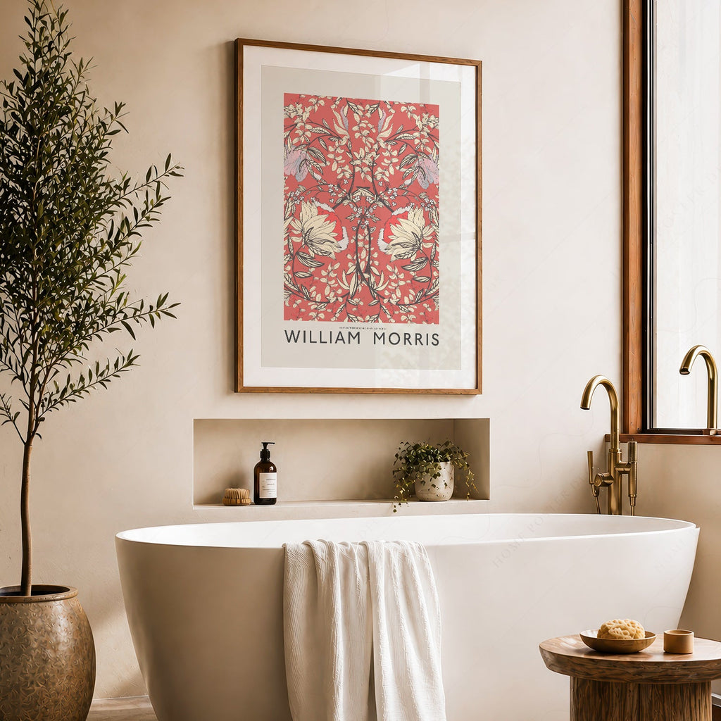William Morris Red Floral Cotton Print – Arts & Crafts Wall Art Poster