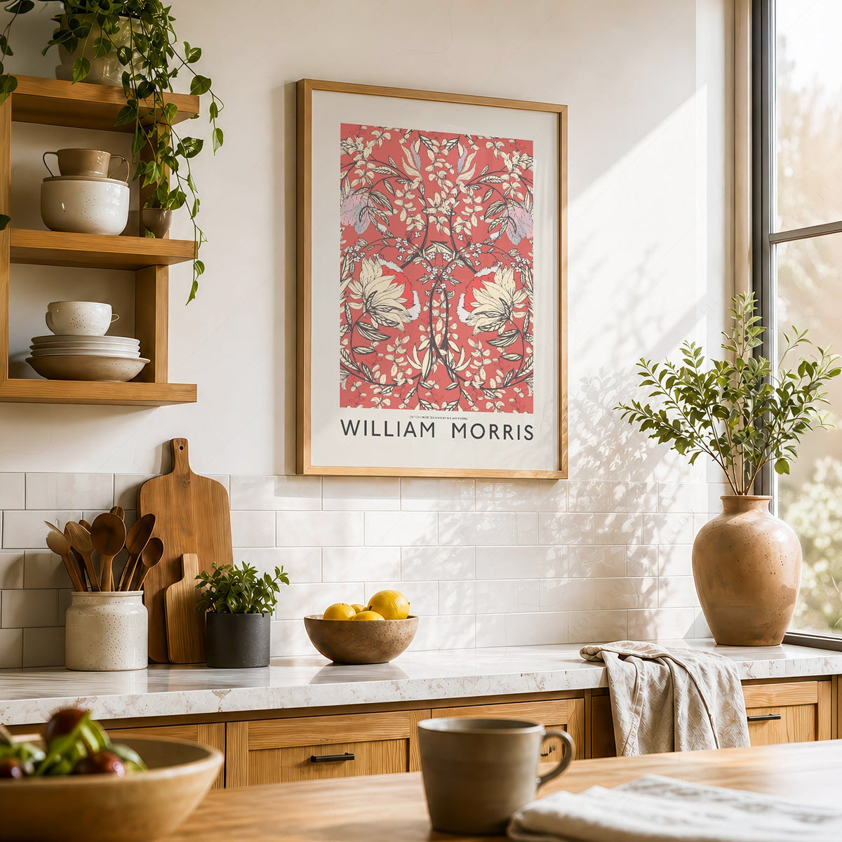 William Morris Red Floral Cotton Print – Arts & Crafts Wall Art Poster