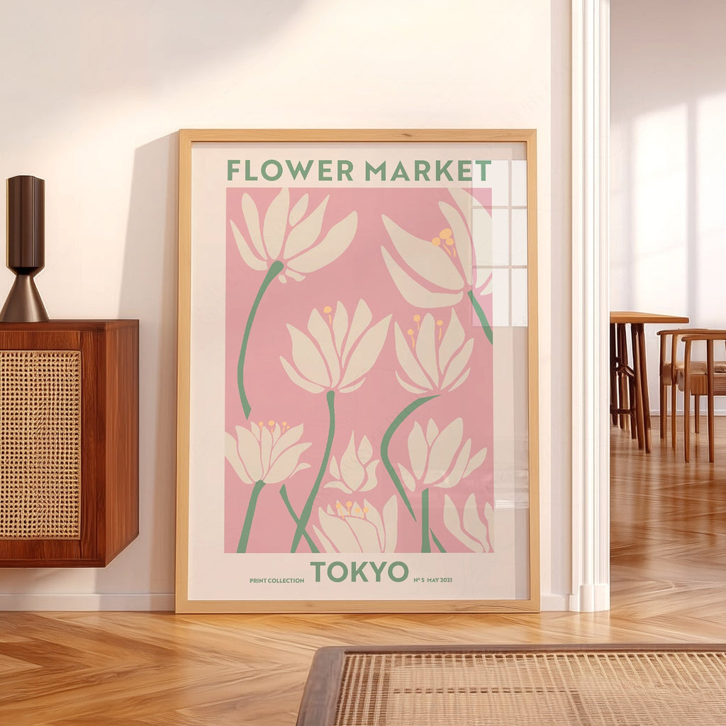 Flower Market Tokyo Print – Pink Floral Wall Art Poster for Modern Decor