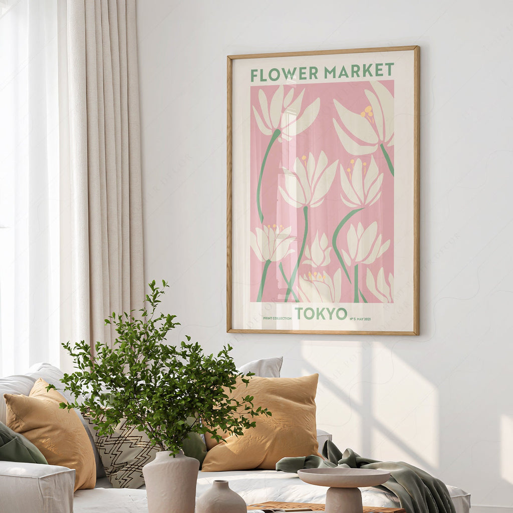 Flower Market Tokyo Print – Pink Floral Wall Art Poster for Modern Decor