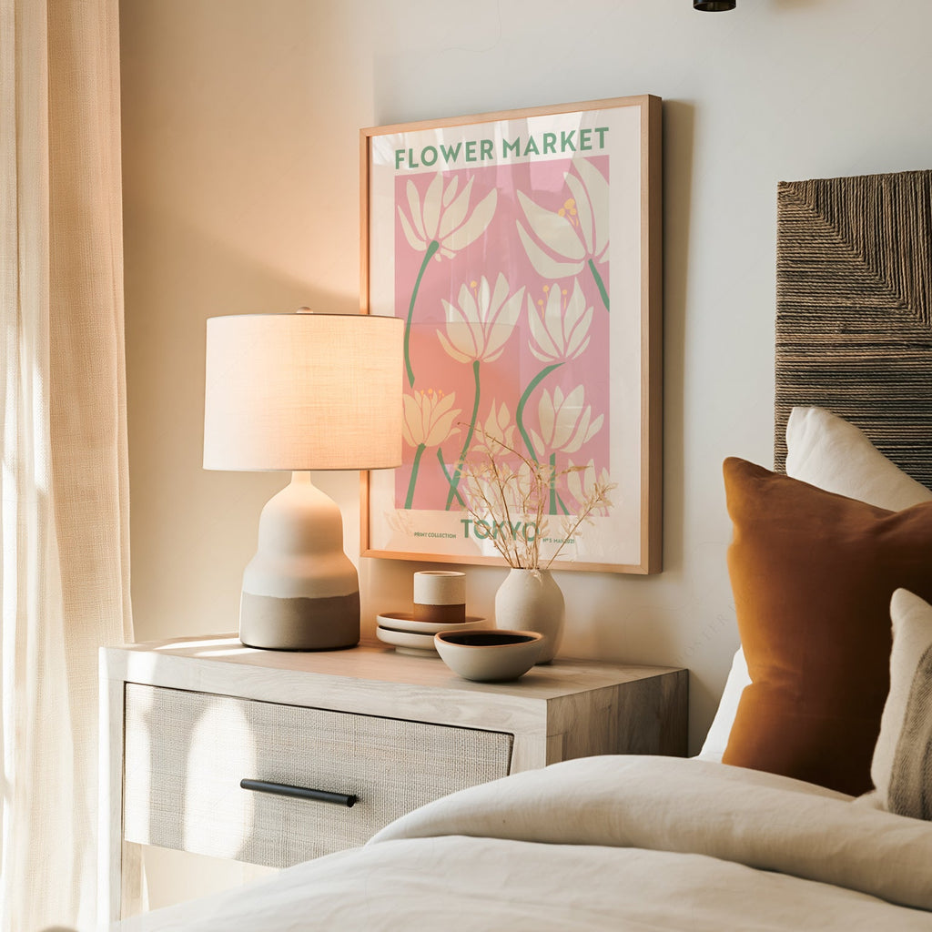 Flower Market Tokyo Print – Pink Floral Wall Art Poster for Modern Decor
