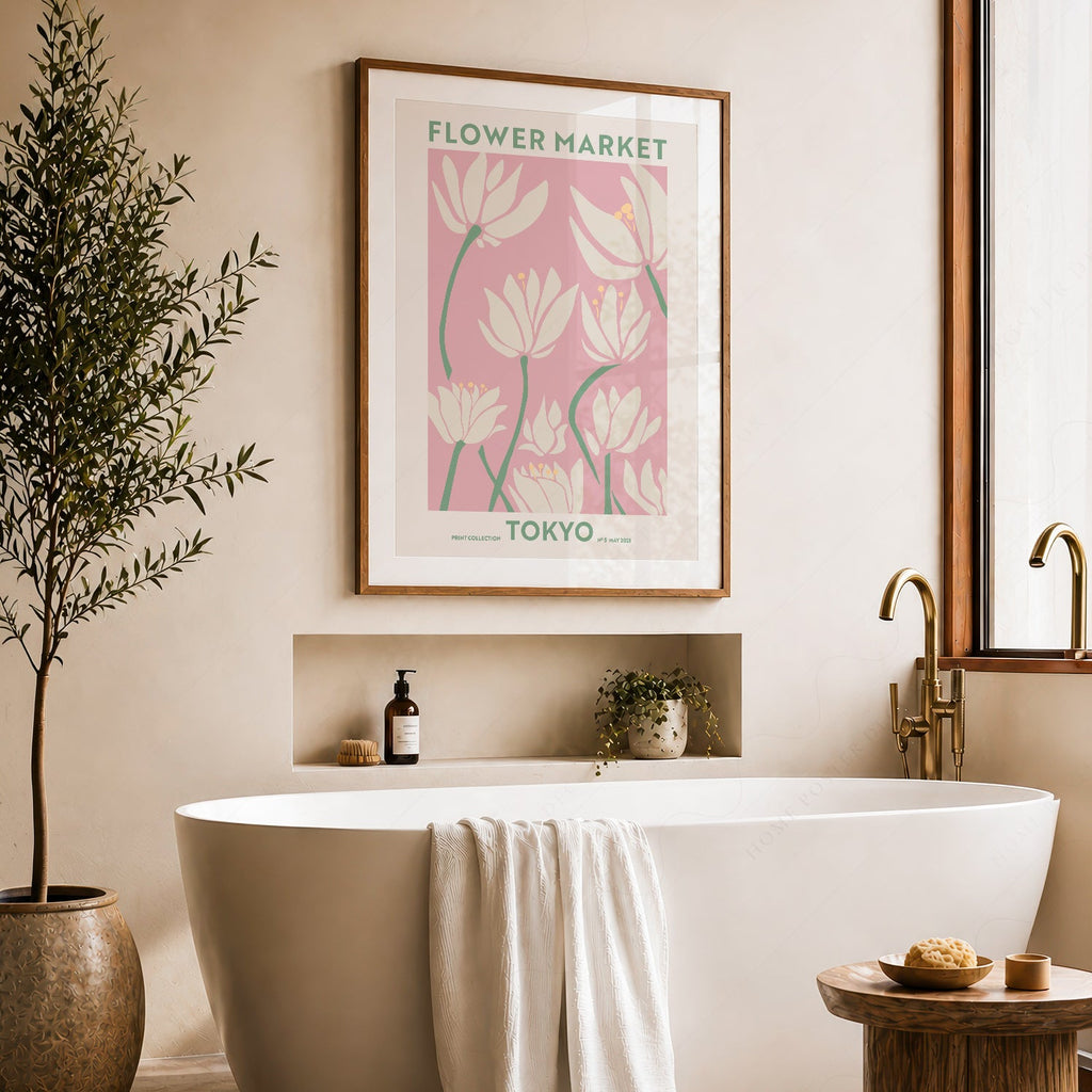 Flower Market Tokyo Print – Pink Floral Wall Art Poster for Modern Decor