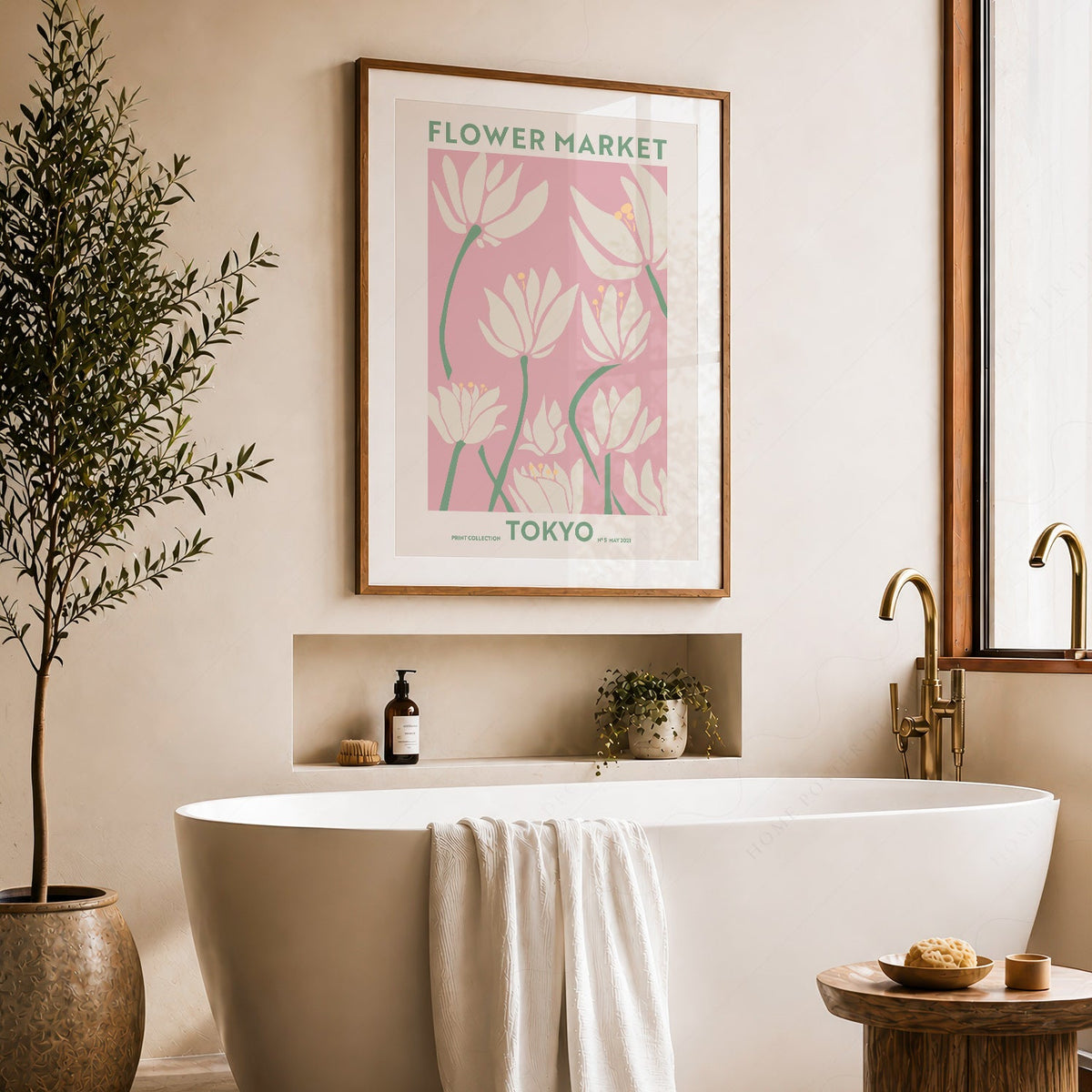 Flower Market Tokyo Print – Pink Floral Wall Art Poster for Modern Decor