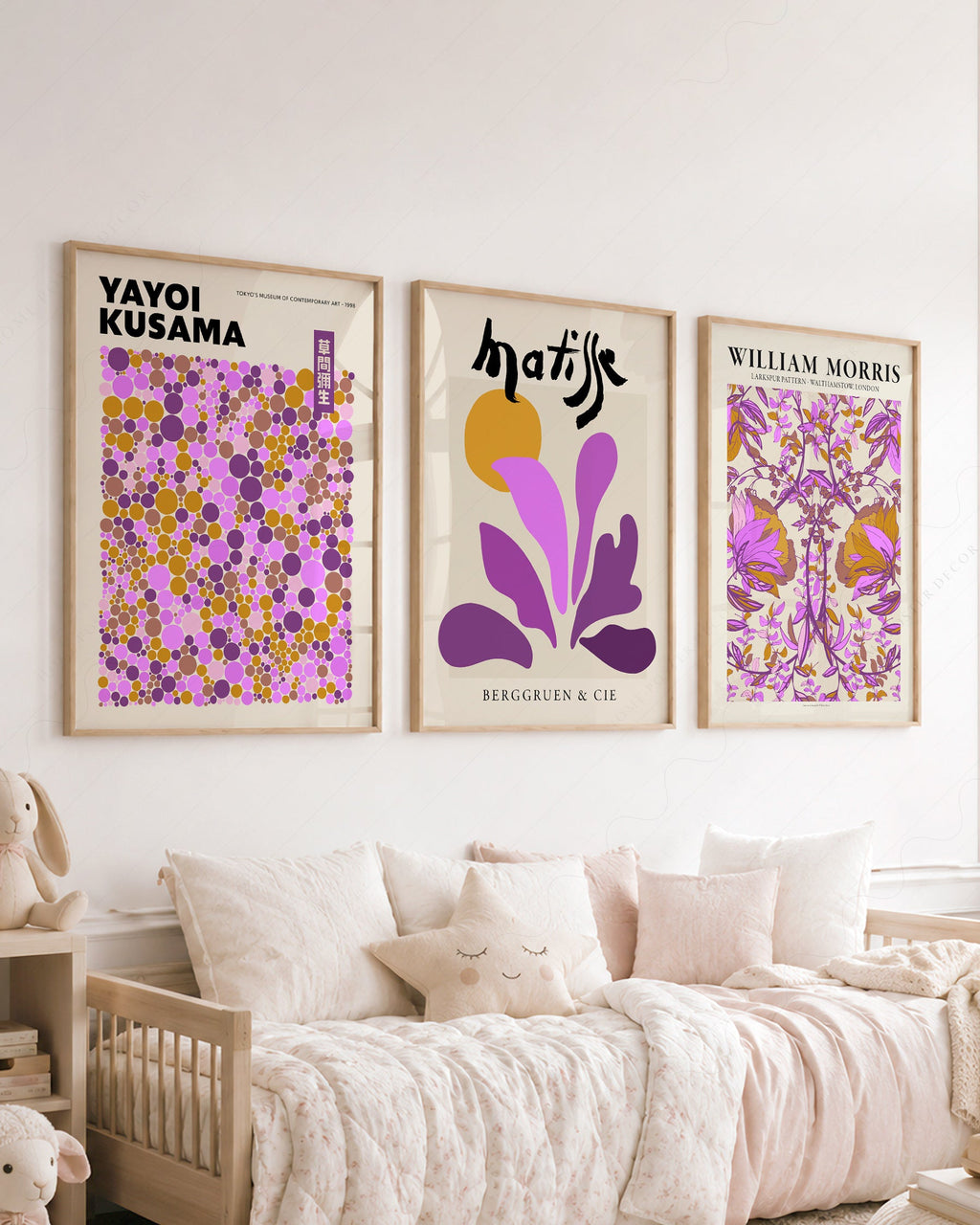 Matisse Morris Kusama Set of 3 Prints – Purple Gallery Wall Art Decor