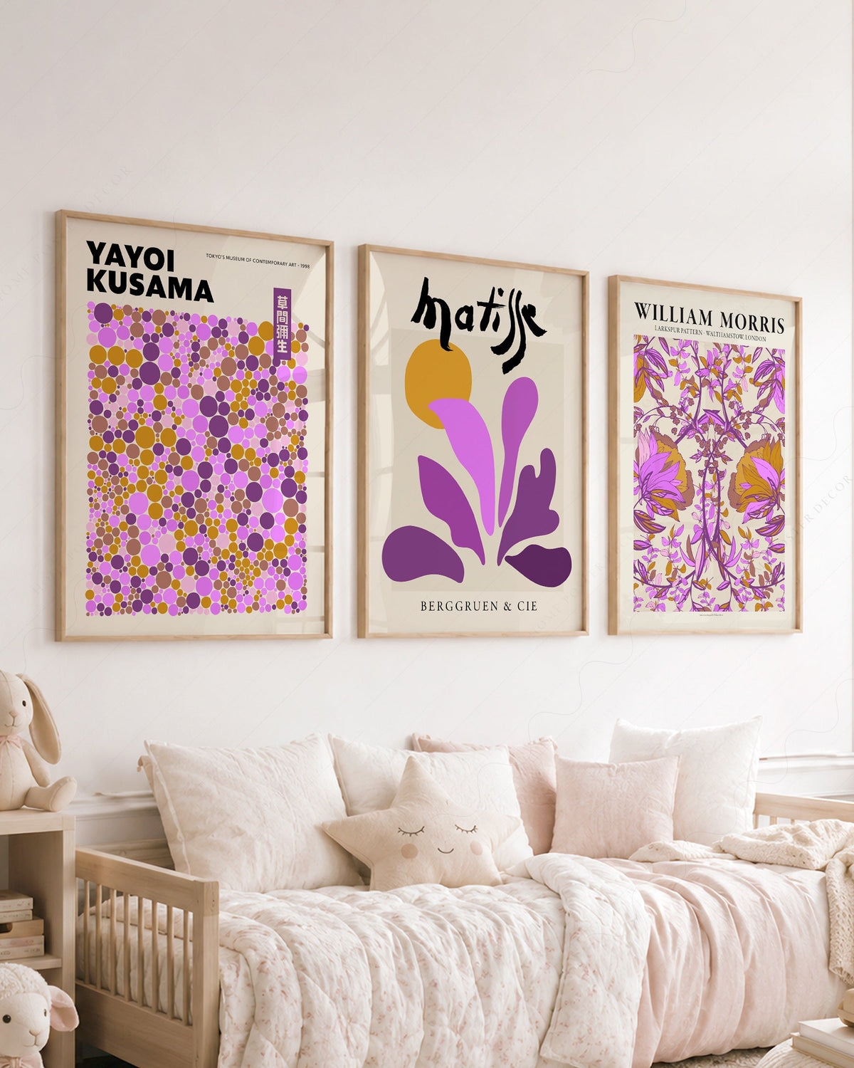 Matisse Morris Kusama Set of 3 Prints – Purple Gallery Wall Art Decor