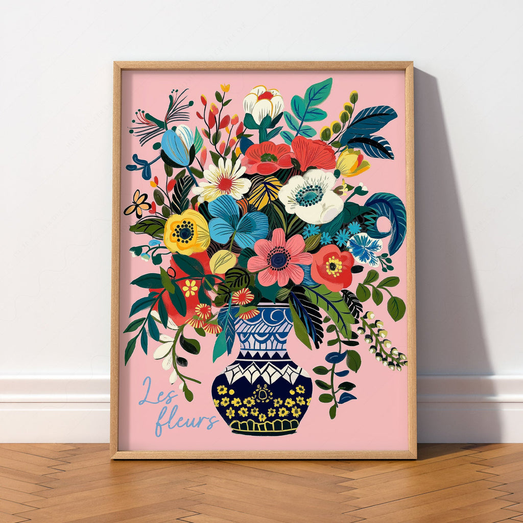 Les Fleurs Botanical Art Print – Colorful Flower Vase Wall Poster