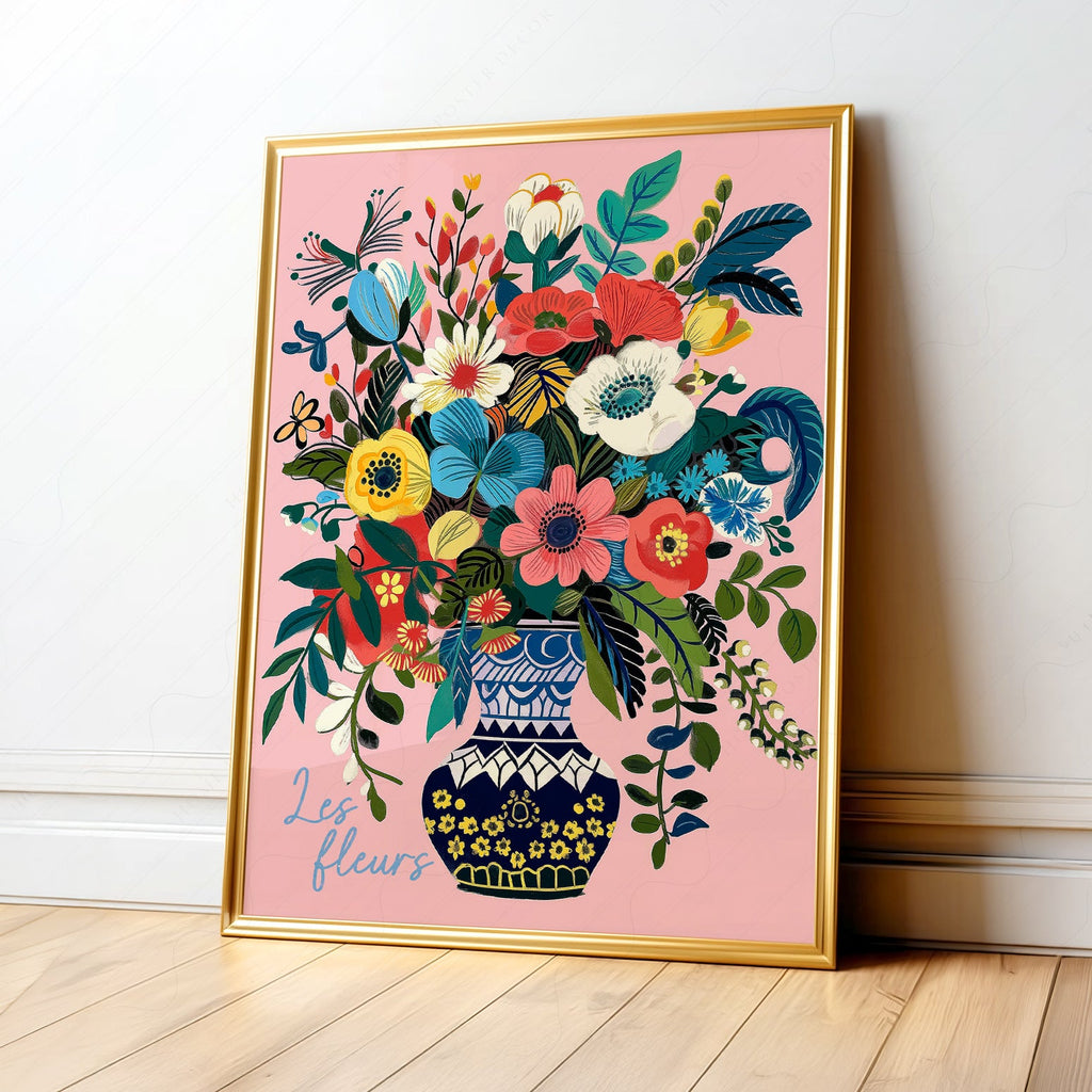 Les Fleurs Botanical Art Print – Colorful Flower Vase Wall Poster
