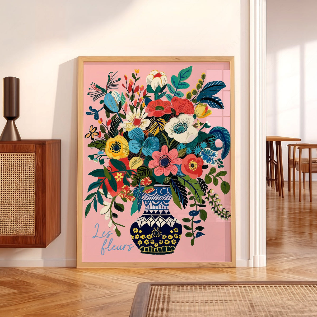 Les Fleurs Botanical Art Print – Colorful Flower Vase Wall Poster