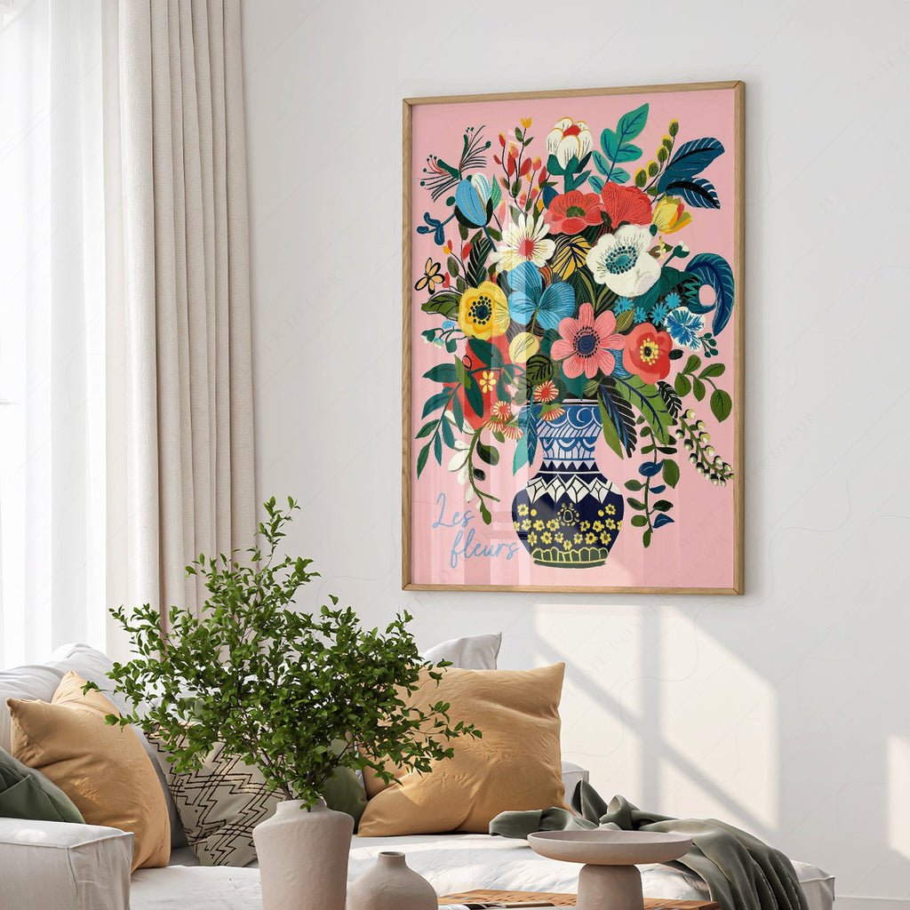 Les Fleurs Botanical Art Print – Colorful Flower Vase Wall Poster